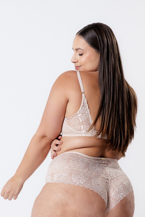 Calcinha Hot Pant De Renda Nude